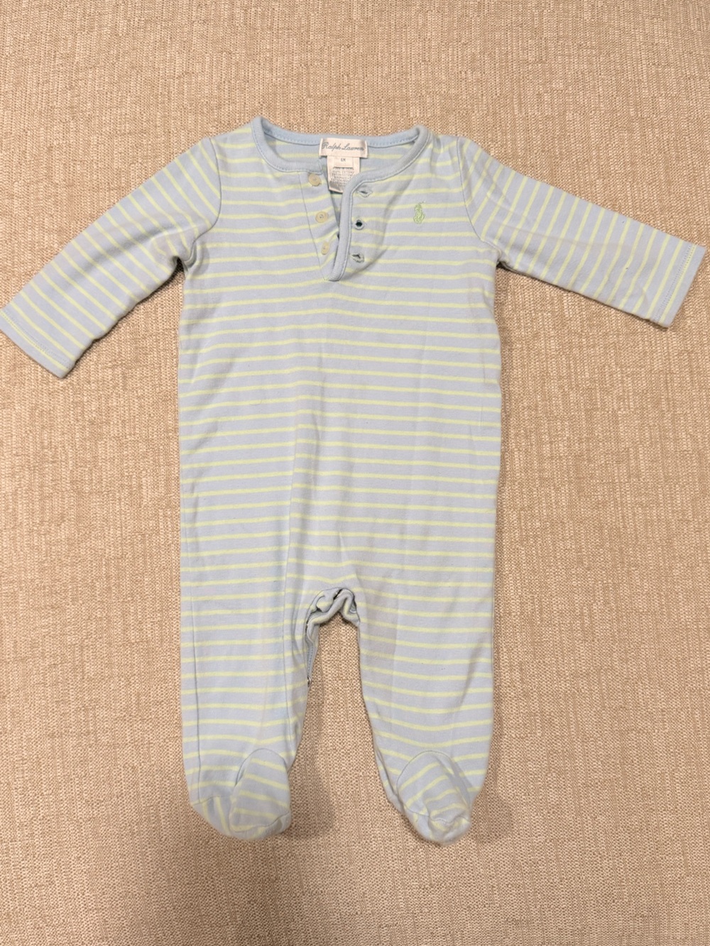 Ralph Lauren Light Blue & Pale Green Striped Baby Footie